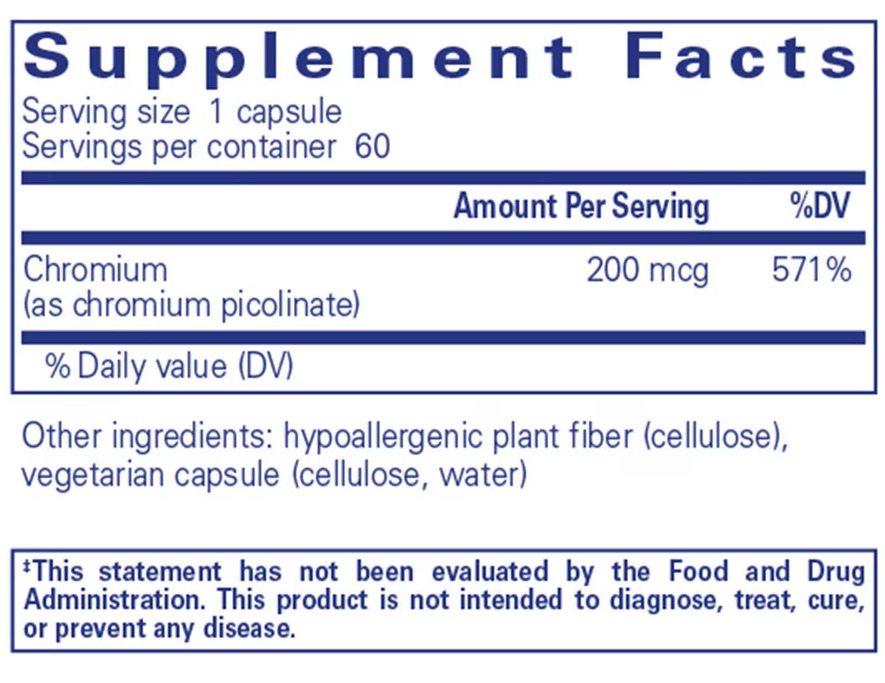 Chromium (Picolinate) 200mcg Ingredients Pure Encapsulations