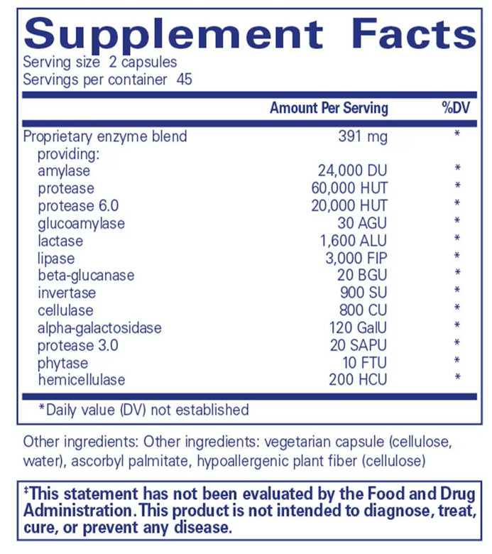 Digestive Enzymes Ultra Ingredients Pure Encapsulations