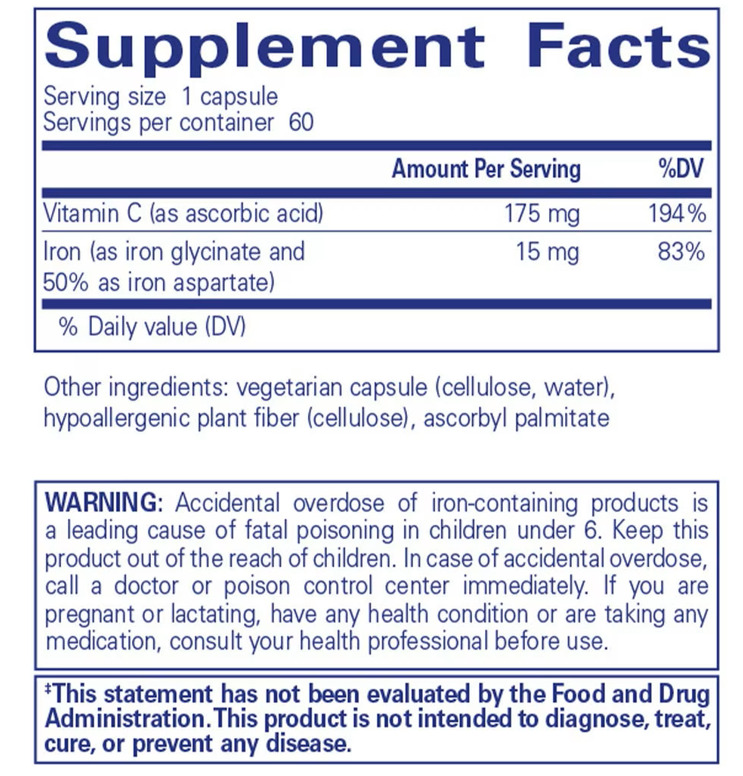 Iron-C Ingredients Pure Encapsulations