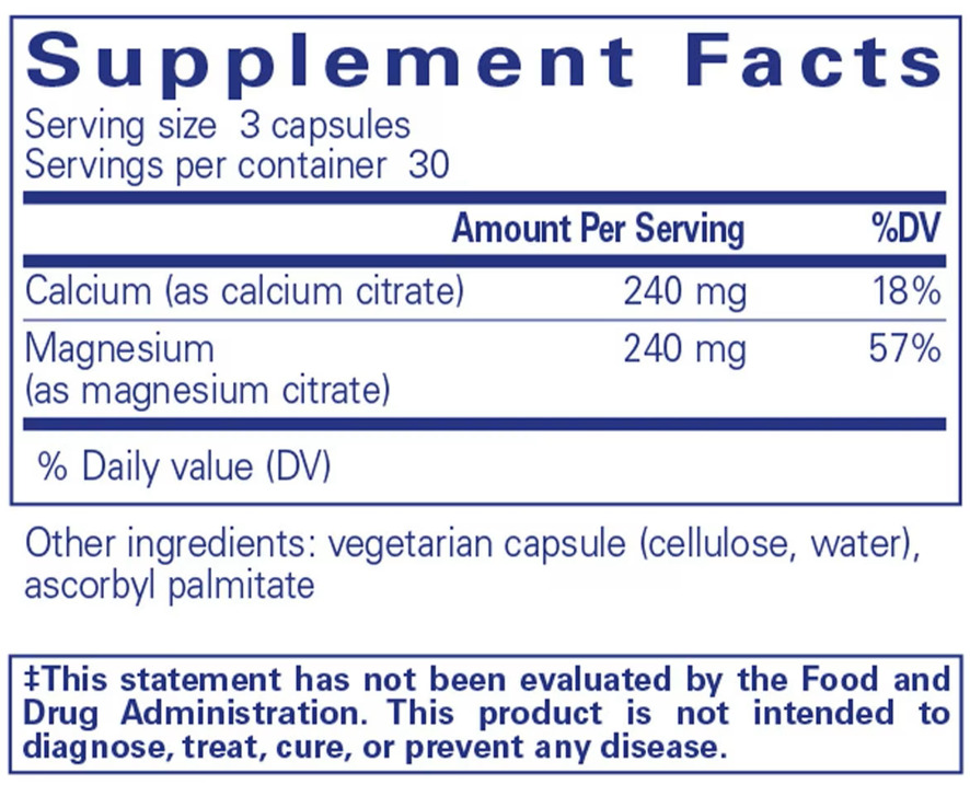 Calcium Magnesium (Citrate) Ingredients Pure Encapsulations