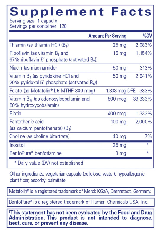 PureGenomics B-Complex Ingredients Pure Encapsulations