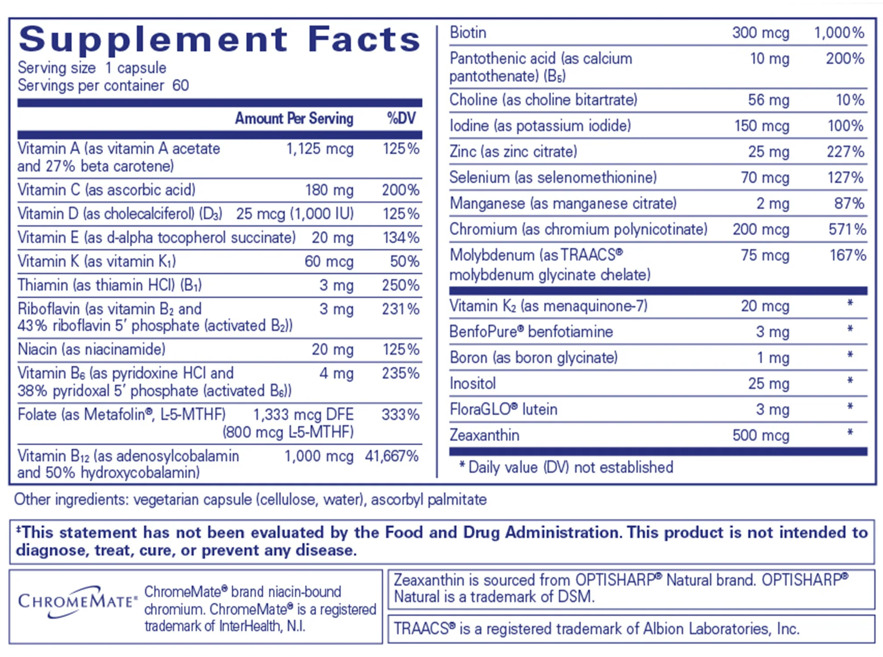 PureGenomics® Multivitamin Ingredients Pure Encapsulations