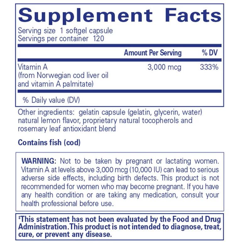 Vitamin A 3,000mcg (10,000IUuu Ingredients Pure Encapsulations