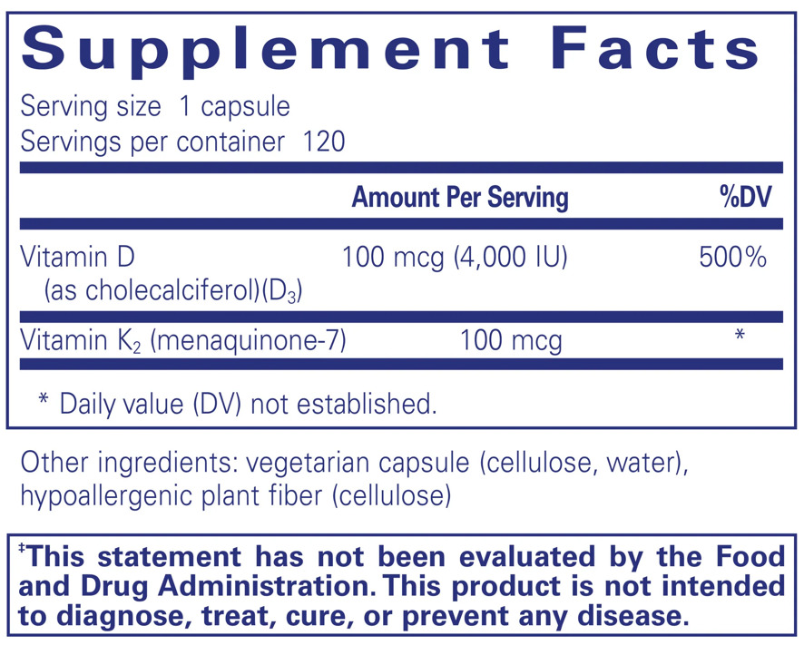 Vitamin D3 & K2 Ingredients Pure Encapsulations