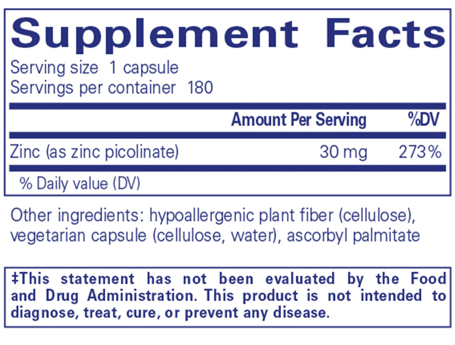 Zinc 30 Ingredients Pure Encapsulations