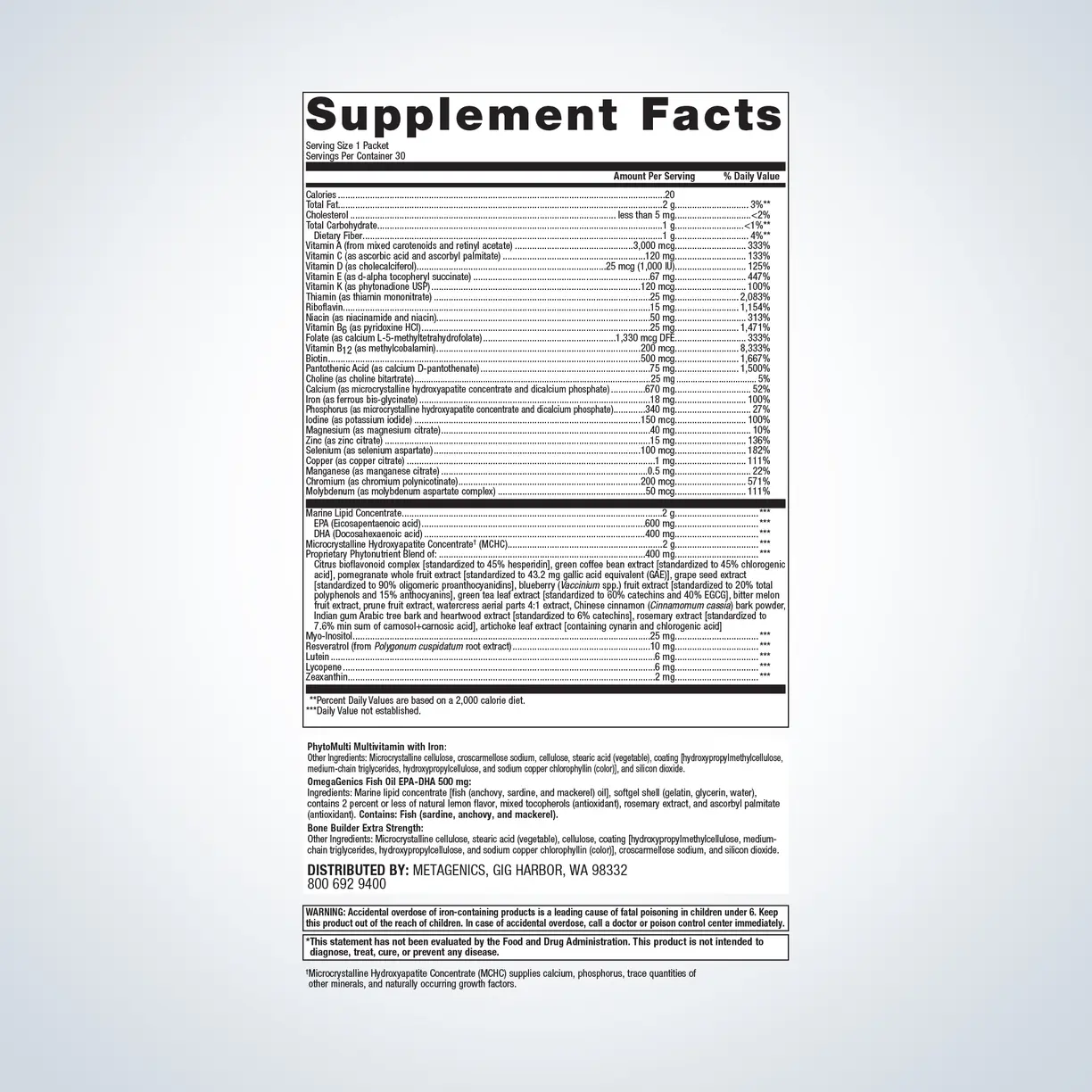 Wellness Essentials® Womens' Daily Packs_Ingredients